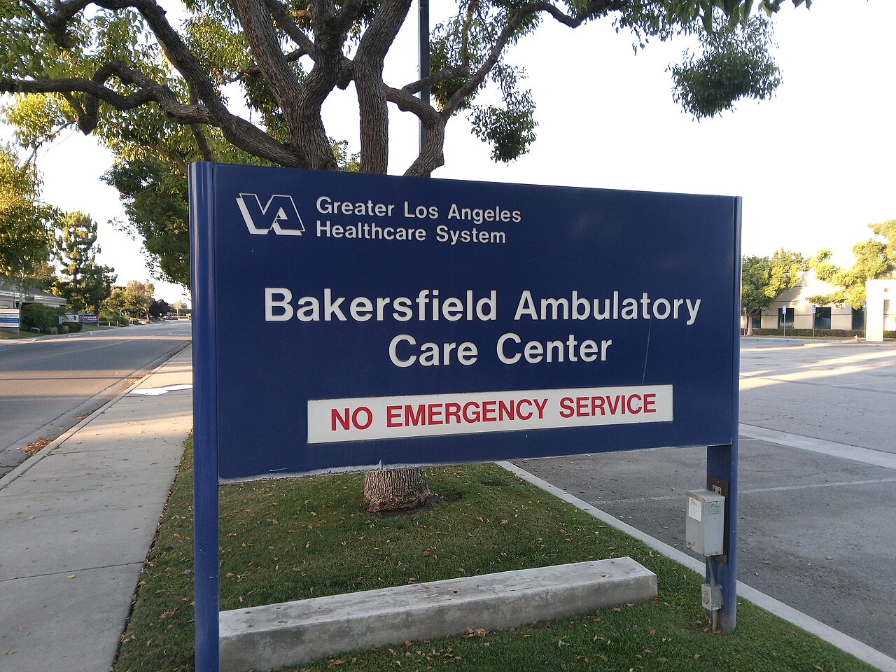 Sign for the VA Bakersfield Ambulatory Care Center on Westwind Drive, photographed in July 2023; local veterans-services context, not the county Veterans Service office.