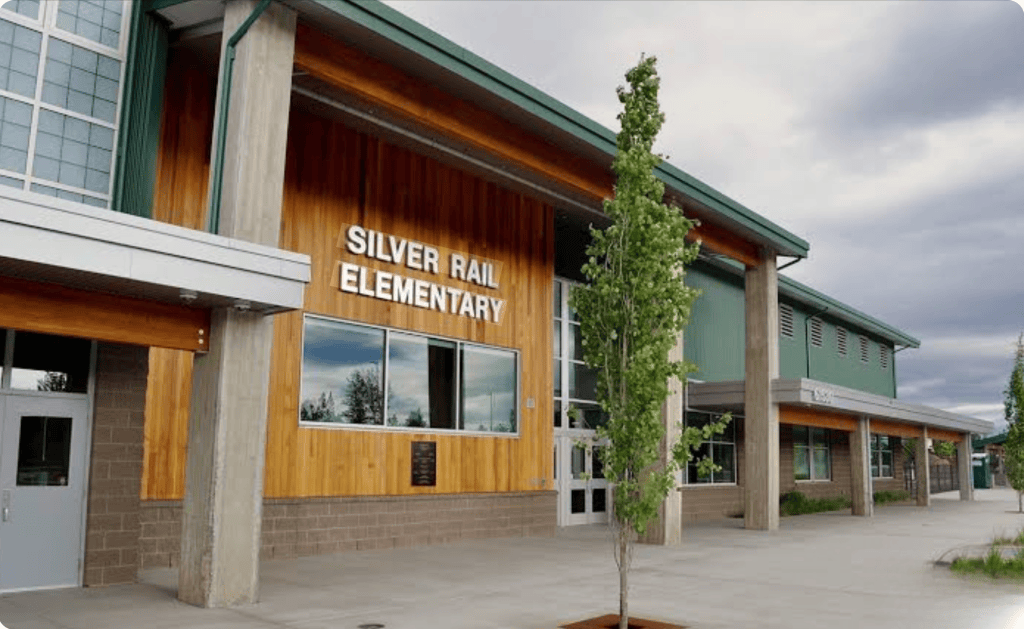 Exterior of Silver Rail Elementary School in Bend, Oregon, in a file photo. No people are visible. This is not a photograph of the October 15 shooting.
