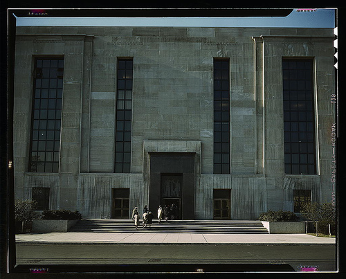 The federal health, education and welfare building in Washington, D.C., seen from across a roadway.