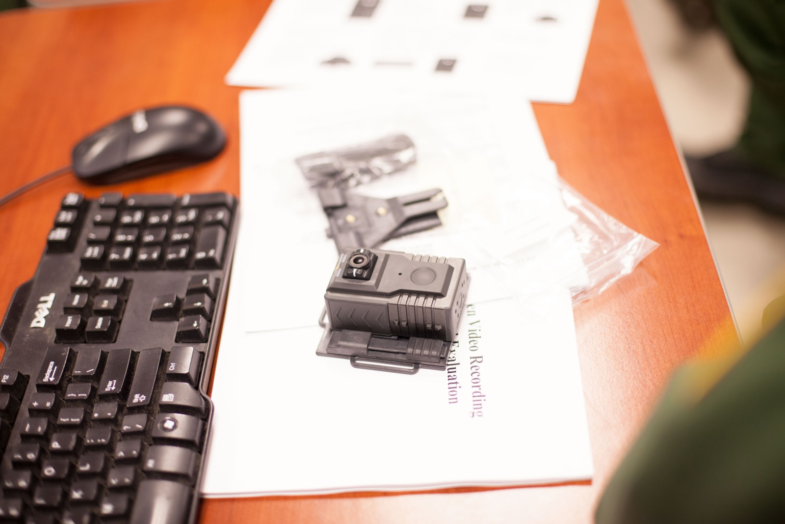 Body-camera equipment on a desk during U.S. Border Patrol incident-driven video-recording training in Kingsville, Texas, April 11, 2018. Archival program context, not current compliance or a specific use-of-force incident. U.S. Customs and Border Protection, public domain.