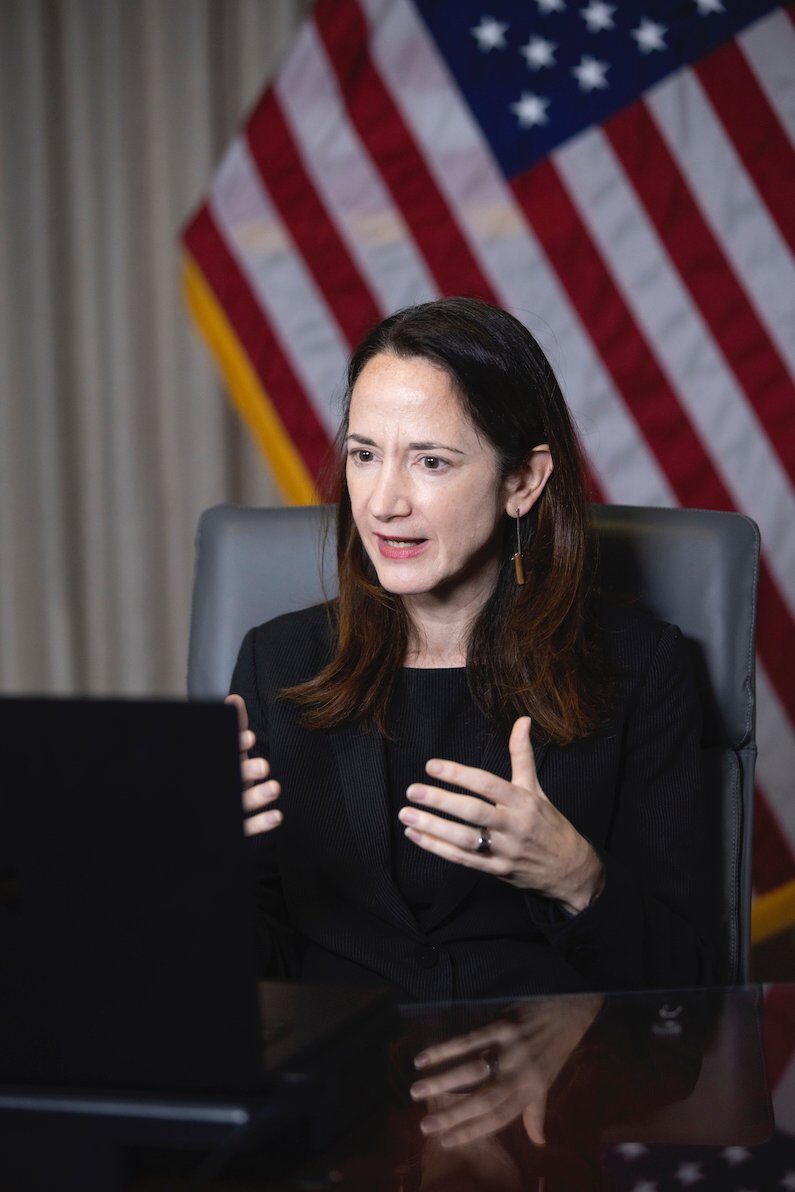 Then-Director of National Intelligence Avril Haines speaking with ODNI personnel in January 2021. Workforce context only; it does not depict the 2026 recommendation review or current leadership. Office of the Director of National Intelligence, public domain.