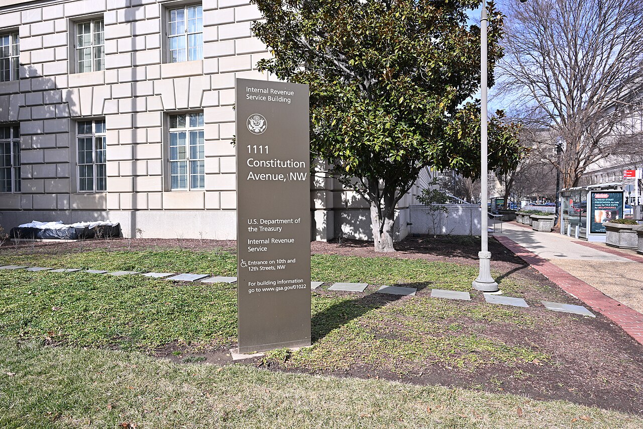 Sign outside the Internal Revenue Service headquarters at 1111 Constitution Avenue NW in Washington, D.C.