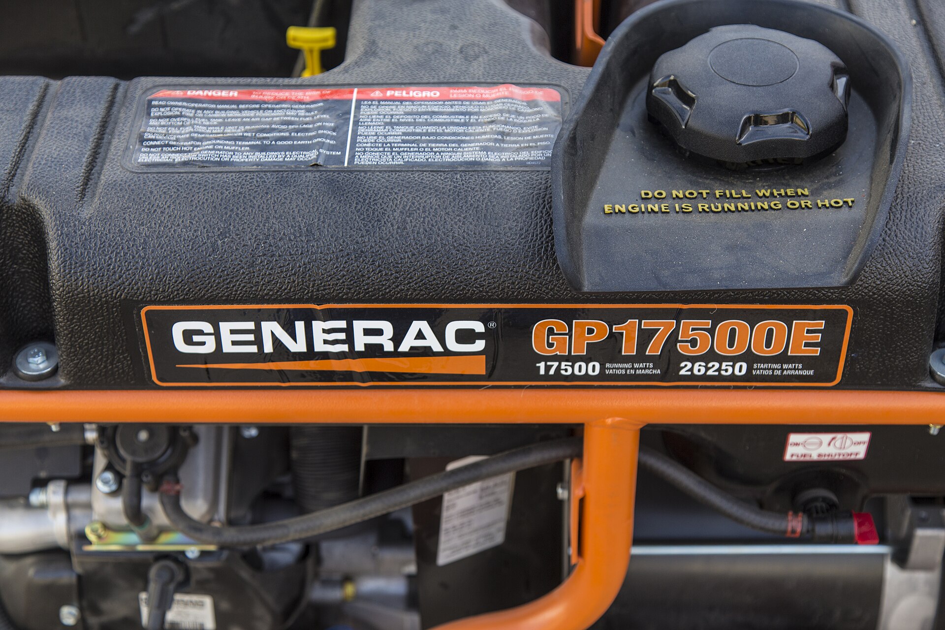 A portable generator supporting a FEMA recovery facility in Detroit in October 2014. Historical equipment context, not Hurricane Isaias damage or a demonstration of residential placement. Photo: Christopher Mardorf / FEMA / Public domain.