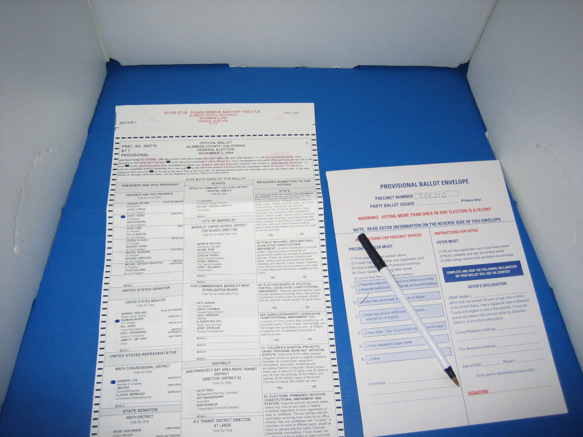 A photographed 2004 California ballot; archival election context, not a November 2026 ballot.