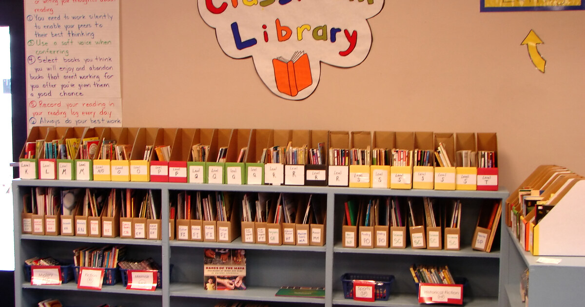 A classroom library used as contextual imagery for early literacy