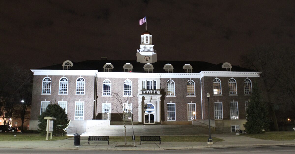 Authentic photograph of Dearborn's former city hall, used as geographic context and not as an image of the 2026 Arbaeen procession